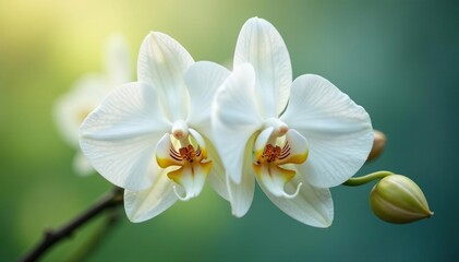 Fototapeta premium Delicate white orchid blossom, pristine background , orchid, elegant, light