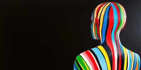 Obraz premium A colorful blur of stripes in the shape of a human female form isolated on solid background