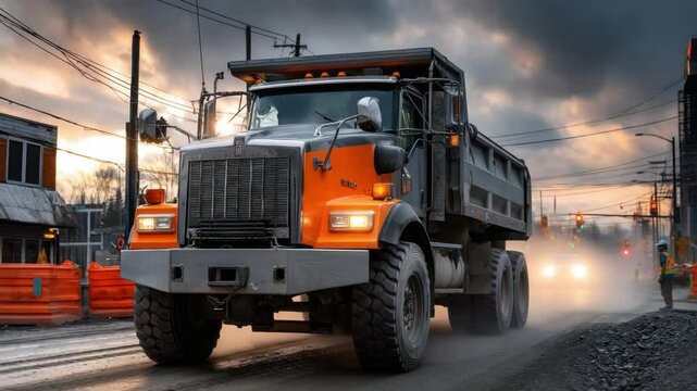 Heavy Duty Truck in Action: A robust dump truck navigates a construction zone, its powerful engine and rugged design perfectly suited for the demands of the task.