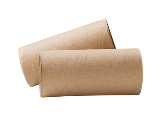 Side view of two tissue paper cores or toilet paper tubes in stack isolated with clipping path in png file format