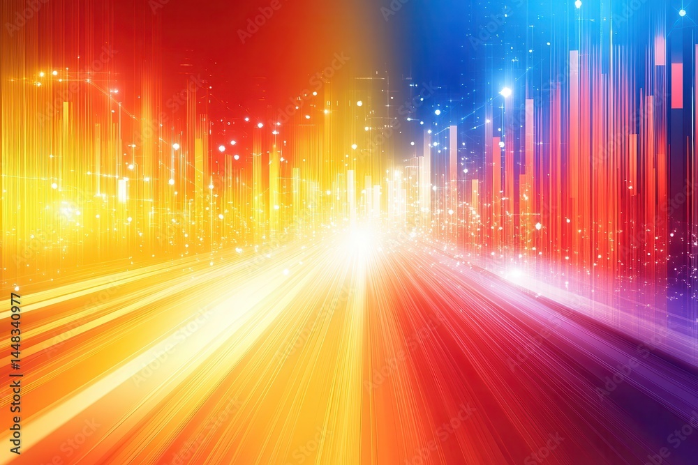 Poster vibrant abstract light trails with colorful gradients and sparkles creating a dynamic background