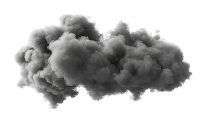 A dense. dark smoke cloud billowing against a transparent background. suggesting a scene of chaos or destruction. ideal for use in visual storytelling or dramatic effects