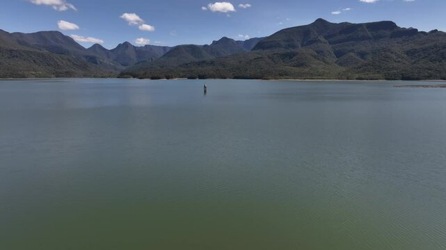 Submerged church tower in Sideropolis, Nova Veneza, Santa Catarina. Flooded church. Aerial view.