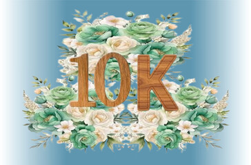10 k followers card. Template for social networks, blogs. Social media celebration banner. 10 k online community fans. 10 thousand subscribe