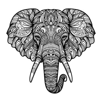 A beutiful vector Zentangle stylized and antistress coloring page elephant