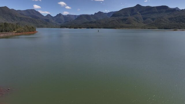 Submerged church tower in Sideropolis, Nova Veneza, Santa Catarina. Flooded church. Aerial view.