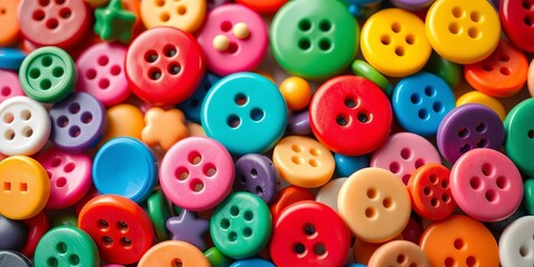Obraz premium Close-up of assorted colorful buttons, various shapes and sizes, retro buttons, detail