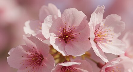 Fototapeta premium Blooming Cherry Blossoms Close Up with Soft Pink Petals