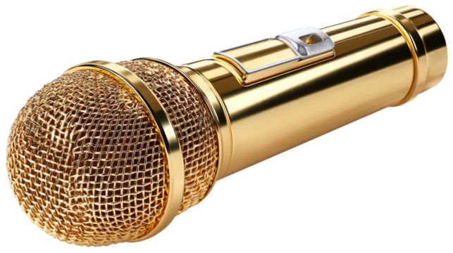 Golden Microphone: Capturing the allure of a radiant, pristine golden microphone, ready to amplify voices and ignite passions, a symbol of sound and performance.