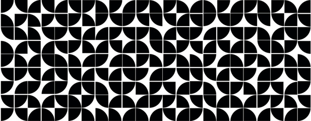 Solid quarter circles pattern in grid. Circles and quarter circles in squares pattern