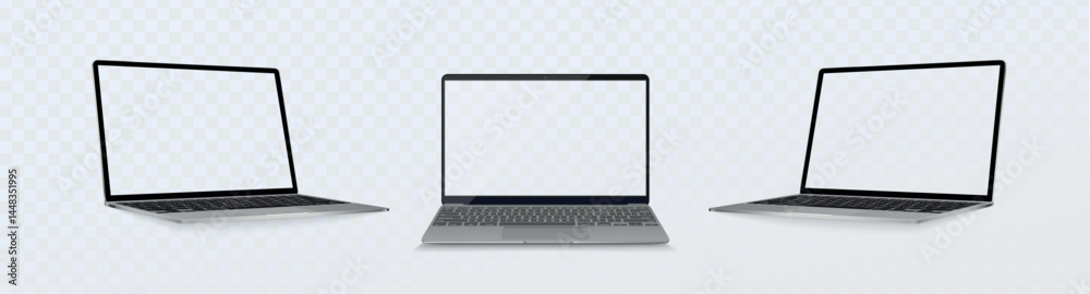Aufkleber realistic laptop silver color mockup with blank screen display. 3d vector illustration. set of 3d la