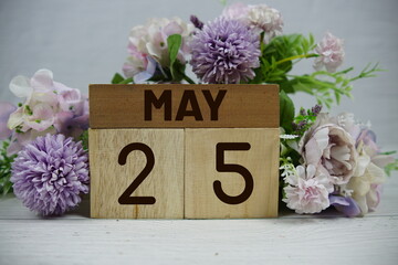 Wooden Calendar Showing the Date of May 25th. Day 25 of May month