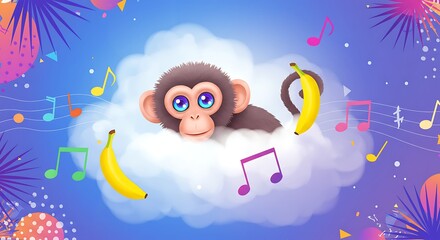 Surreal Animated Monkey Dream Motion Graphic
A surreal vector motion graphic and looped animation featuring a dreamy monkey floating amid tropical clouds and musical notes. Ideal for presentations