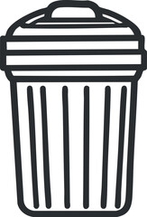 Black and white line icon of a trash bin with a lid representing waste disposal container