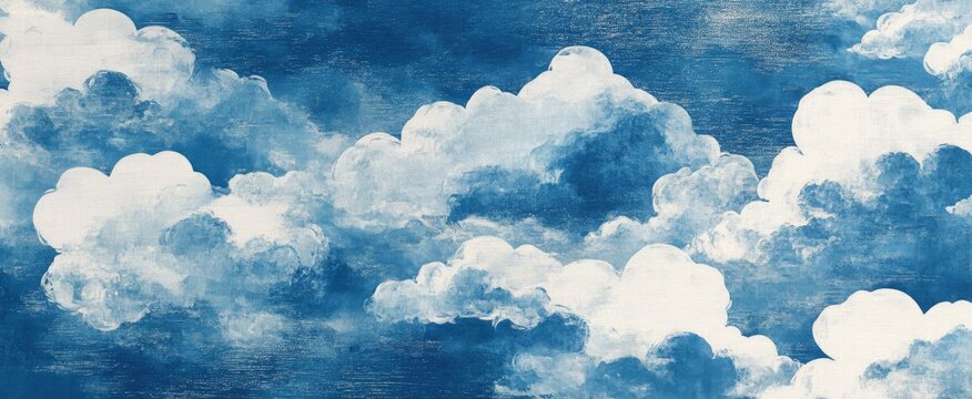 Whimsical painted sky filled with puffy clouds