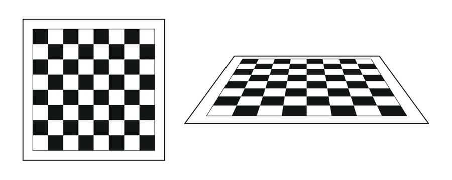 Checkerboard set. Chess board in perspective. Vector black illustration