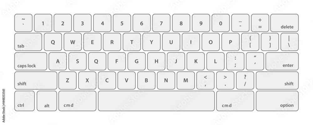 Poster keyboard of computer, laptop. modern key buttons for pc. white keyboard isolated on white background