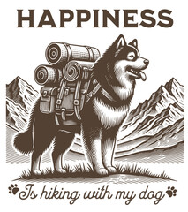 Dog traveler against mountains background.