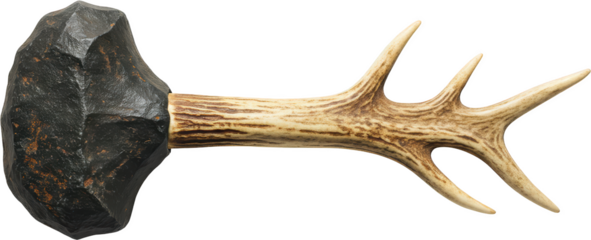 Ancient Stone Hand Axe Head with Antler Handle Prehistoric Tool Replica