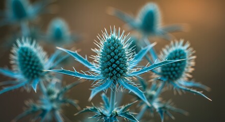 Close-Up of Blue Thistle Flowers with Spiky Details