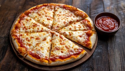 Delicious Cheese Pizza on Wooden Board
