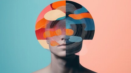 A deepfocus portrait of a thinker with swirling conceptual diagrams overlaying their face