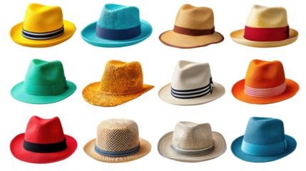 Stylish Hats Display: A vibrant array of stylish hats in an eye-catching display, showcasing diverse colors and designs. An ode to fashion's versatility.