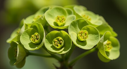 Green Flower Blossom Closeup with Buds and Petals