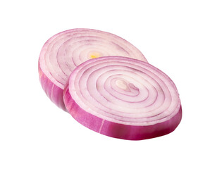 Two Spanish onion or red onion slices in stack isolated in png file format