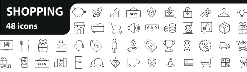E-commerce icons set. Shopping. Online shopping thin line icons vector Online Shopping - thin linear vector icon set.
