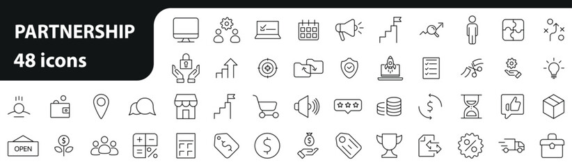 Teamwork Thin Line Icons - Editable Stroke Partnership, synergy, interaction, management, collaboration, meeting, workplace and more.