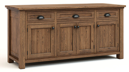 A brown wooden cabinet with three drawers