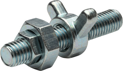 Close up of Metal Bolt Nut and Wing Nut Industrial Hardware Fasteners Construction