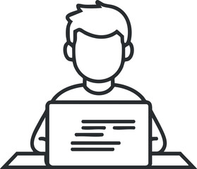 Outline illustration of a person working on a laptop computer at a desk, technology and workspace concept