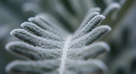 Closeup Silverleaf Dusty Miller Leaf Texture with Detailed Hairs