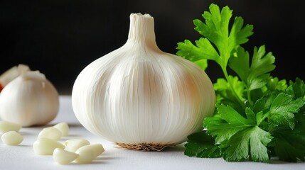 Fresh Garlic Bulb with Parsley: A Culinary Delight