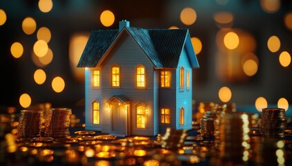 House Model and Golden Coins: A Symbol of Real Estate Investment and Financial Success