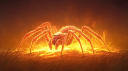 Fototapeta premium Realistic Illustration of a Spider on Fiery Background