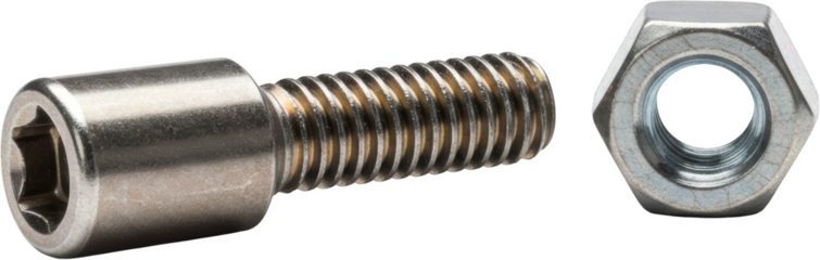Close up of Metal Bolt and Nut Industrial Hardware Machined Components Engineering Parts