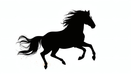 Dynamic Silhouette of Galloping Horse Isolated on Pure White Background for Equestrian and Action Designs