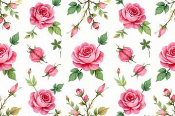 Naklejka premium Delicate watercolor rose buds & leaves, repeating pattern, elegant, illustration