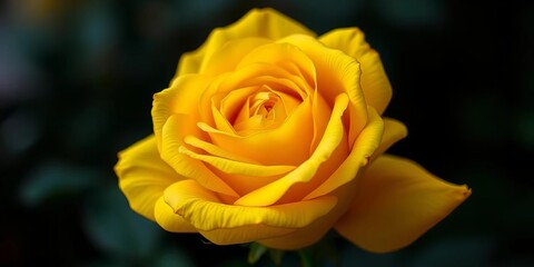 Close-up of a vibrant yellow rose in full bloom, petals unfurling, botany, plant