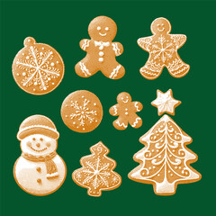 Ginger bread, ginger bread vector, ginger bread illustration, line drawing on green background.