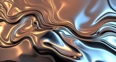 Liquid metal abstract art, chrome reflections, futuristic fluid shapes