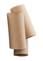 Side view of three tissue paper cores or toilet paper tubes after used out of paper in stack isolated with clipping path in png file format