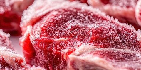 Frozen lamb leg macro shot, fresh raw meat, 