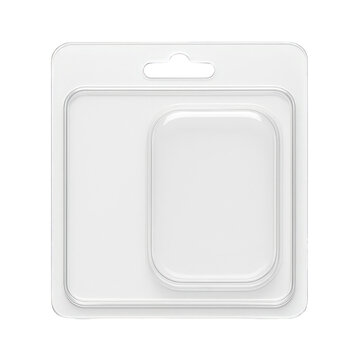 Versatile empty clear plastic blister packaging mockup with a hang tab, perfect for showcasing various retail products.