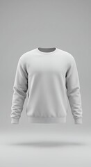 Minimalist White Crewneck Sweatshirt Mockup Displayed on Neutral Grey Backdrop, Elegant Style Presentation for Apparel Design Templates and Mock-Up Projects