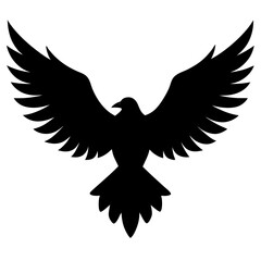 Generate a silhouette of an eagle in flight, with its wings spread wide.