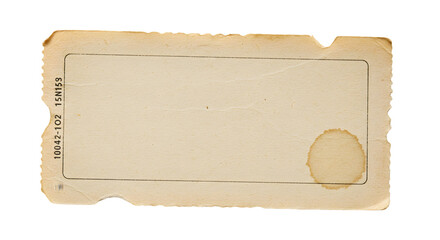 Aged Vintage Ticket Stub Blank Template for Design Projects, Antique Paper Texture, Grunge Background